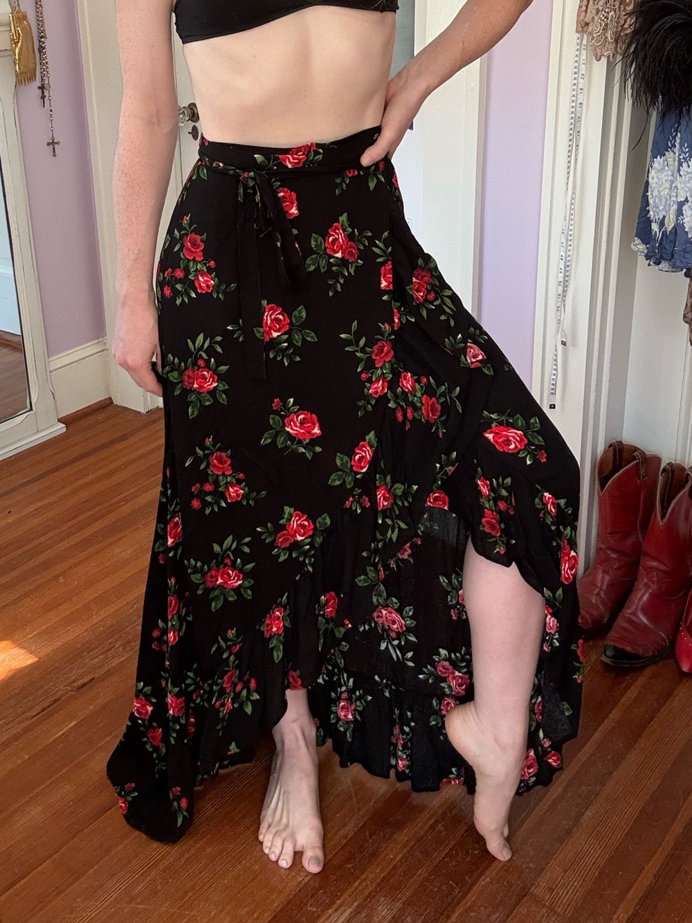 Forever 21 Rose Print Wrap Skirt